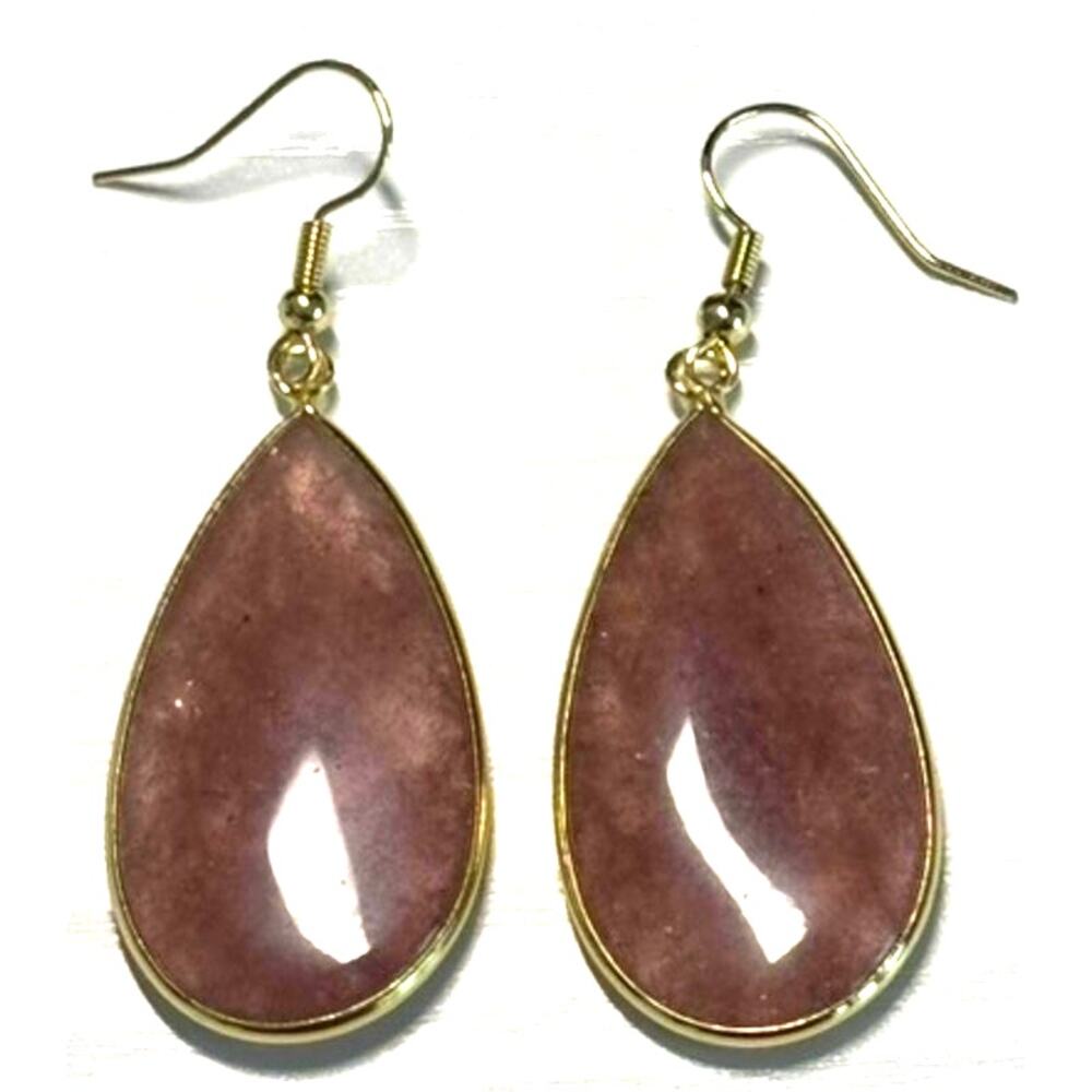 Pink Teardrop Dangle Earrings Gold Tone Statement Semi-Translucent Jewelry 2.25"
